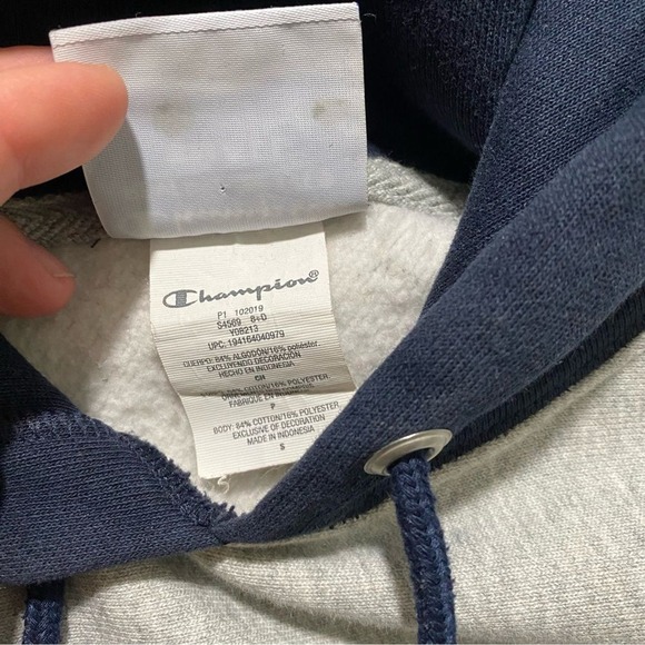 Champion Reverse Weave Colorblock Hoodie Mens‎ Small Grey Red Navy Script Logo - Picture 7 of 10